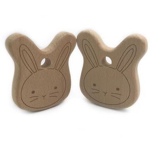 Fai da te cartone animato coniglio dalle orecchie lunghe faggio naturale massaggiagengive catena ciuccio in legno per uso alimentare giocattolo massaggiagengive per neonato