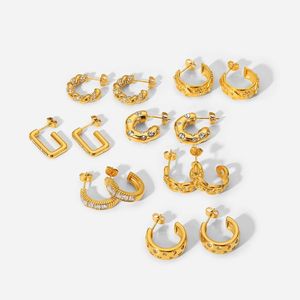 Hoop Huggie 18K Gold Earring z diamentową biżuterią ze stali nierdzewnej Urok Pięć kwadratowych Kolczyków z cyrkonu sześciennym