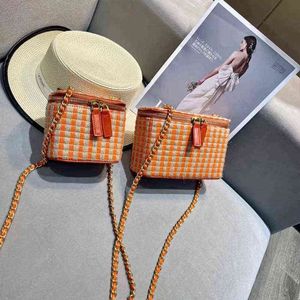 Borse da sera New Exquisite Box Woven Handbags Pink Crossbody Fashion Plaid Casual Shopping Cute Shoulder Luxury 220513
