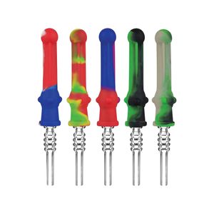 Färgglada silikonfilter halm med kvartspets 14mm Man Nails Pipes Portable Wax Oil Rigs Dabber Munstycke Cigarett Rökhållare Högkvalitativ DHL Gratis