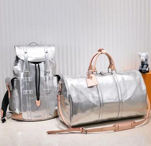 Designer-Rucksack, großes Fassungsvermögen, Gepäck, Reisetasche, silberfarbene geprägte Handtasche, Boston, Herren, Damen, Seesäcke, Hochzeitstaschen, Clutch