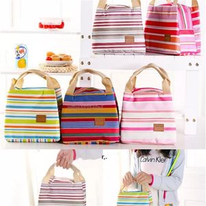 Lunch Totes Bag Thermal Insulated Portable Cool Canvas Stripe Carry Case Picnic high quality RRE13548