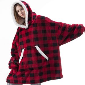 Long Hoodies Women Sweatshirt Blanket Winter Plush Fleece Oversized TV Blanket With Sleeves Ladies Warm Hooded Pullover