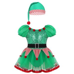 Vestidos da menina crianças menina elfo vestido de natal festival santa cláusula traje lantejoulas xmas up ballet tutu leotod festa fancy festa