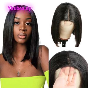 Capelli vergini brasiliani Peruviani 2 * 6 Chiusura in pizzo Bob Parrucca Diritto serico 10-14 pollici Parte centrale indiana Colore naturale Parrucche Remy