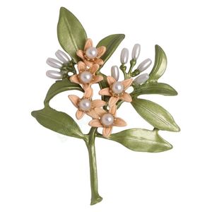 Vintage verde cor planta pérola broche flor flor pinos lenço fivela broche para mulheres acessórios de jóias