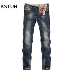 Kstun Jeans Men ankomster Autumn Winter Direct Straight Retro Blue Stretch Vintage Casaul Streetwear Moto Biker Jeans Storlek 40 210318