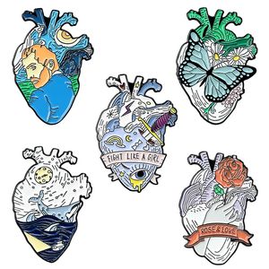 Creative Heart Organ Theme Brooches Set 5pcs Cartoon Rose Butterfly Enamel Paint Badges for Girls Alloy Lapel Pin Denim Shirt Punk Jewelry Gift Bag Hat Accessories