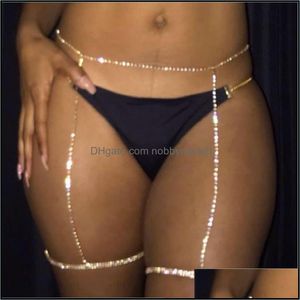 Andra kroppsmycken Sexig lyxig rhinestone lårkedjor Night Club Party Crystal Garters Leg Chain for Women Drop Delivery 2021 9T7ks