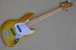 Factory Custom 4 Strings Electric Bass Guitar with yellow glitter large particles Can be customized