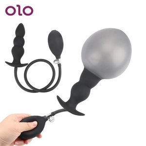 Olo расширяется анальная заглушка Супер большие негабаритные надувные бусинки Дилатор силиконовые сексуальные игрушки для женщин, мужчины для взрослых