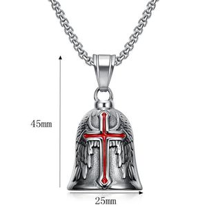 316 Stainless Steel Feather Wings Angel Crusader Biker Bell Necklace Pendant Motorcycle Punk Gothic Men's Bike Club Antique Retro Silver Red Blue Charms Jewelry