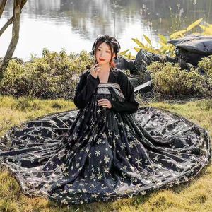 Сцена износ песня древний китайский костюм ханфу платье женщины элегантные черные платья для вечеринок для выпускного