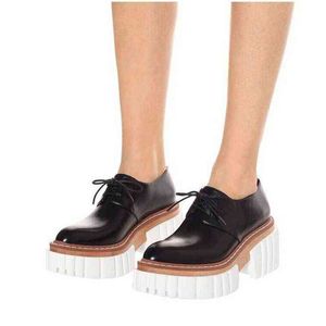 Модельные туфли, женские одиночные новые осенние туфли на среднем каблуке, на шнуровке, повседневные, на толстой подошве, нейтральный стиль, черный, белый, красный, размер 41 220709
