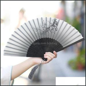 Andere Wohnkultur Garten Vintage Chinesischen Stil Tanz Hochzeit Party Spitze Seide Falten Hand Blume Fan Leistung Handheld Requisiten Drop D