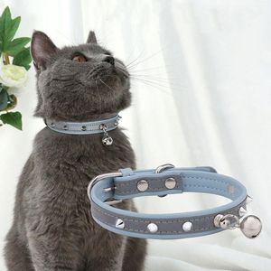 Cat Collars & Leads Reflective Collar Anti-Lost For Dogs Adjustable Necklace Accessories Universal Anti-Bite With Bell PU Leather