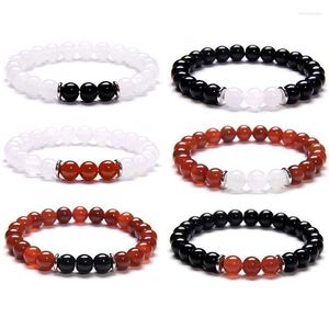 Beaded Strands Couples Distance Bracelet Natural Agates Stone White Black Red Bracelets For Women Men Friend Love Symbol Jewelry Trum22