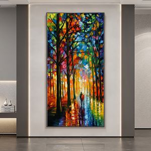 Forest Landscape Canvas Oil Painting Wall Art Posters and Prints Abstract Street Rainy Pictures for Room Decor