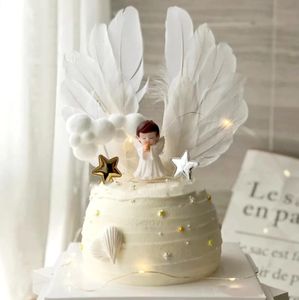 Angel Feather Wing Flag Cake Toppers för bröllopsfödelsedagsfest dekoration bakning efterdessert Alla hjärtans dag kaka till leverans
