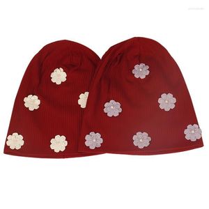 Beanie/Skull Caps Fashion Flower Ribbed Beanie Hat For Women Autumn Winter Soft Warm Knitted Beanies Female Slouchy Solid Color Skullies Elo