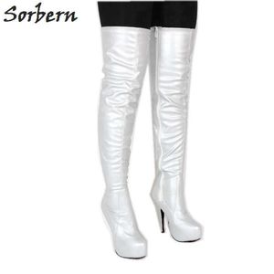 Sorbern Silver Matt Platform Women Boots Mid Thigh High Ladies Shoes Stilettos High Heels Custom Wide Boot Shaft Length New