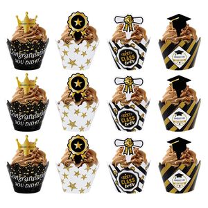 24 stcs set afstuderen Party Cupcake Wrappers met cake topper felicitatie college grad decoratie benodigdheden klasse van