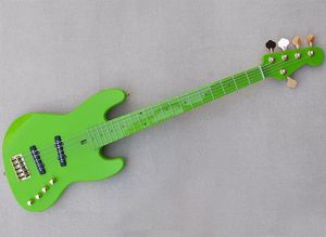 メープルフィンガーボード付きの5文字列緑のエレクトリックベースギター
