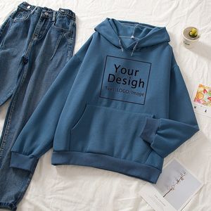 Customed Hoodies Couple Harajuku DIY Text P o Pullover Sweatshirt with Pocket Cotton Streetwear Tops 12 Colors Sudaderas 220722