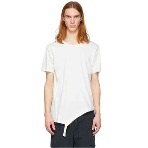 Skośne T-shirt Raw Edge Dekonstruowane proste czarno-białe koszulę krótko-rękawet wygodną bawełnianą podstawę L220704