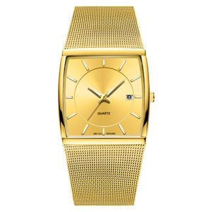 2022 Orologi quadrati con cinturino in maglia di acciaio inossidabile Visualizzazione della data Orologio al quarzo da uomo Orologio da polso da uomo in oro di lusso Relogio Masculino Orologi da polso regalo montre de luxe