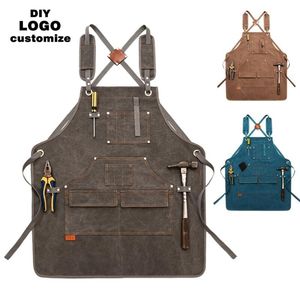 Manutenção Trabalhador Avental Custom Canvas Unissex Avental ajustável com bolsos e lida com formato em lenhadores 220611