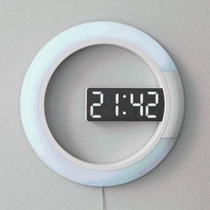 Väggklockor Fashion Round Clock 3D Digital Luminous Mirror Alarm Night Light vardagsrum sovrum office stum klockawall