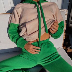 Kadınların İki Parçası Polar Podu Durumlu Sweetpant Seti 2022 Kış Sıcak Renk Eşleşmesi Gevşek Sweatshirt Setleri Kadın Gündelik Spor Takımını