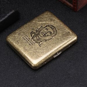 Portable Metal Knurled Smoking Cigarette Cases Double-sided Clamshell 20-count Gentleman Cigarette Box Retro Slim Men's Cigarettes folder Cowboy Tobacco ZL0719