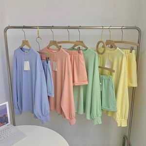 Women's Polos Spring Korean Candy Color Loose Long-sleeved Shorts Suit T-shirt Women Casual U8a4Women's Women'sWomen's