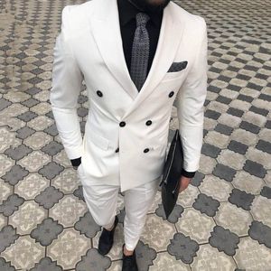 New Slim Fit White Groom Tuxedos Custom Made Men Suits for Wedding Latest Desgins Best Man Blazers Jacket 2 Piece Pants Prom Party