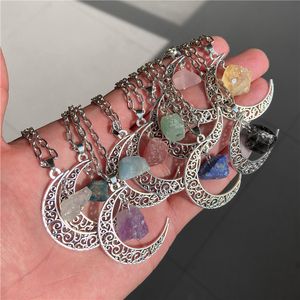 Doğal kristal reiki ham taş retro ay kolye kolye geometrik inanç iyileştirici kuvars zincir kolyeler takı parti hediyeleri kadınlar için