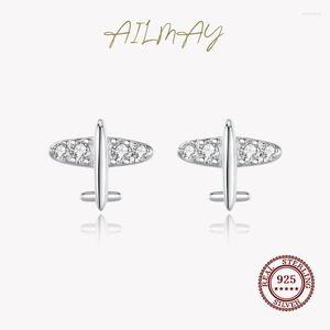 Stud Ailmay Genuine 925 Sterling Silver Plane Simple Exquisite Clear Zircon Earrings For Women Fashion Ear Pin Fine JewelryStud Dale22