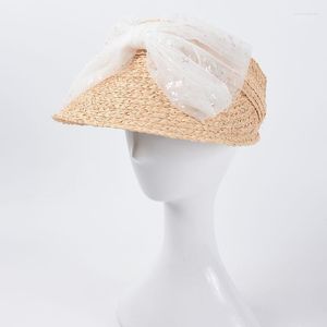 Summer Woman Sun Hats Anti-UV Kvinnliga utomhusvisir Caps handgjorda halmlock avslappnad skugga hatt tom topp strand bred grim elob22