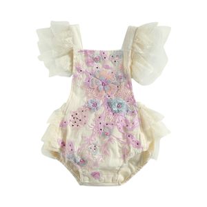 Citgeett Summer Born Baby Girls Fashion Fly Sleeve Lace Romper Flower Flower Romper Kids Girls 220525