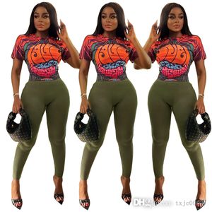 Kvinnor 2 -bitar byxor Set Milk Silk Crop Top Printed Pit Leggings Suit Summer och Autumn Clothings Matching Outfits