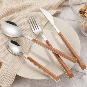 Western Food Steak Knife Fork Spoon Tableware Wooden Handle Coffee Milk Stir Scoop Fruit Salad Fork Kitchen Cake Soup Spoons BH6706 WLY