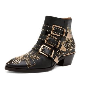 Designer-Susanna Boot Kobiety Studded Buty 100% Prawdziwej Skóry Buty Kostki Moda Dziewczyna Zima Martin Botki Chaussures 10 kolorów Rozmiar 35-4