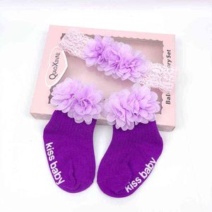 PCSSET Baby Baby Girl Bands Socks Set Lace Flower Bows Crown Recém -nascido Band para a banda de tulipa y Acessórios para cabelos de bebê J220621