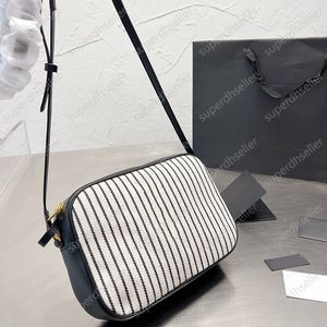 Lyxdesigner Canvas Camera Bag Tassel Crossbody Högkvalitativ läder axelväskor Handväska plånboken Black-White Stripes Cross Body
