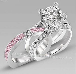 Bröllopsringar storlek 5-10 lyxsmycken 10kt vitt guldfylld rosa kubik zirkoniumkvinnor förlovningsring set gåva choucongwedding