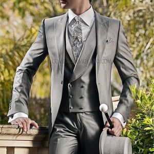 MorningTailcoat Style Men Suits Lapel Groom Tuxedos Silver Grey Men Men Men Groomsmen Kurtka