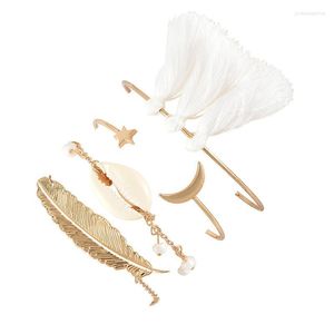 PCS/SET Trendy Gold Color Armband Set Fashion Leaves Shell Stars Moon Pearl Tassel Pendant Bangle Armband Boho Jewelry Presentlänk Chain Chain Chain