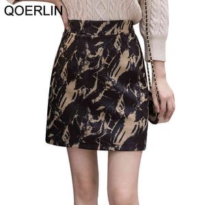 Qoerlin Spring Summer Women Mini Skirt in A Cage Vintageハイウエストインクプリントスカートバックジッパーサイアセーフティショーツ210412