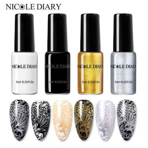 Nail Gel Toy Nicole Dagbok 6ml Stämpling Polsk svart Vit Konsttryck Lack Stämpel för s Hybridlacker 0328